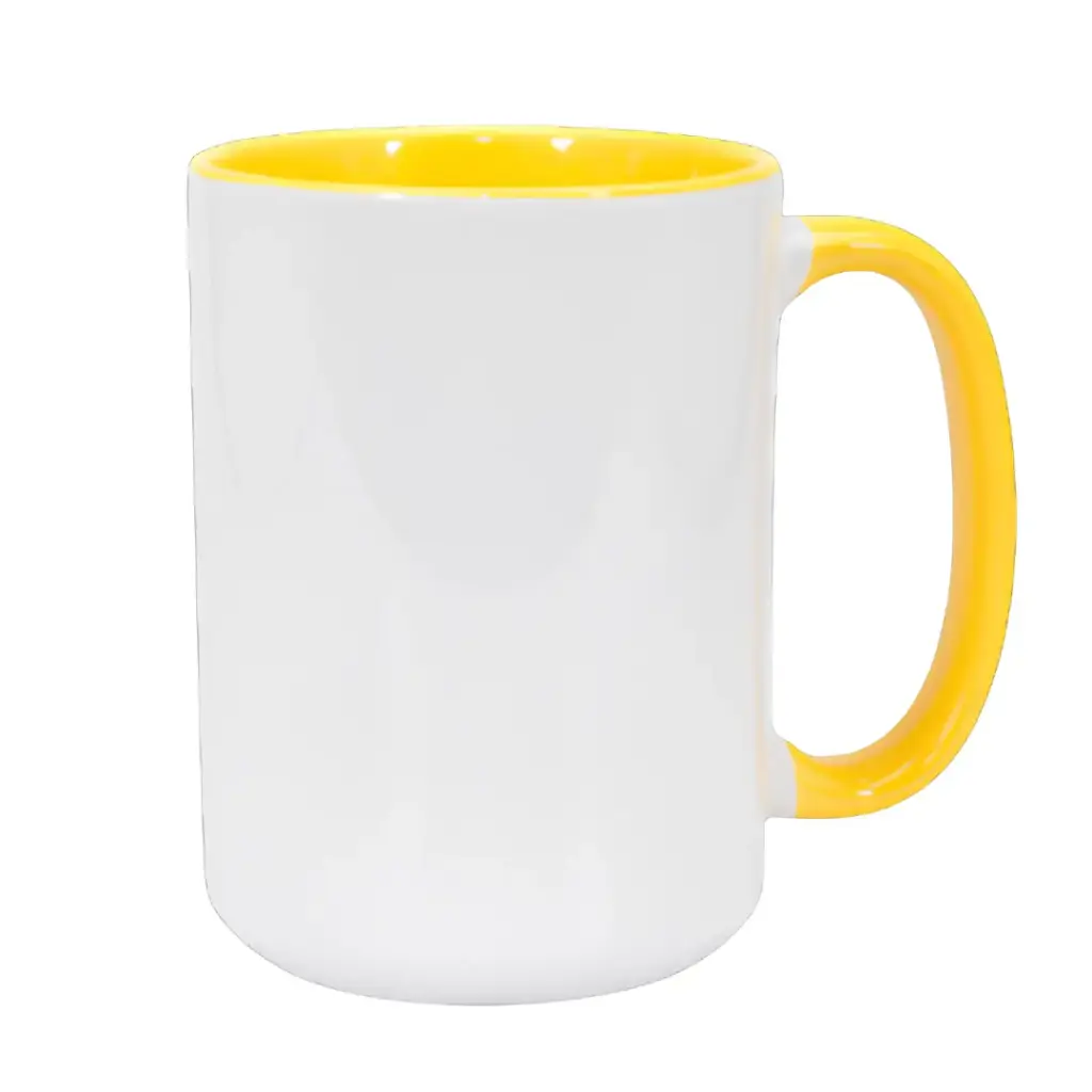 Taza de Cerámica para Sublimar Bicolor 11 oz (Fondo y Asa Amarilla) McKAKO