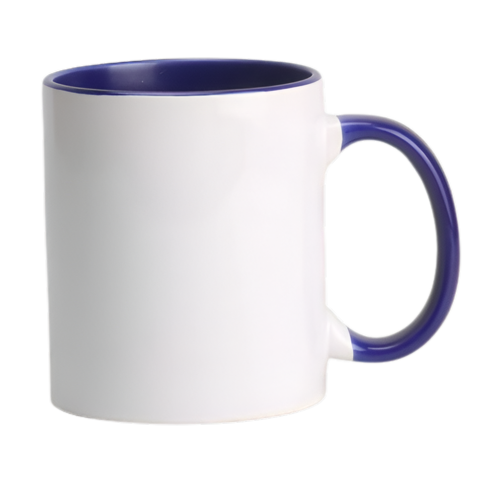 Taza de Cerámica para Sublimar Bicolor 11 oz (Fondo y Asa Azul Oscuro) McKAKO