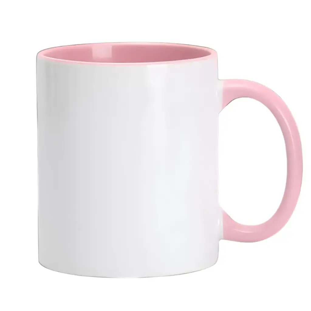 Taza de Cerámica para Sublimar Bicolor 11 oz (Fondo y Asa Rosada) McKAKO