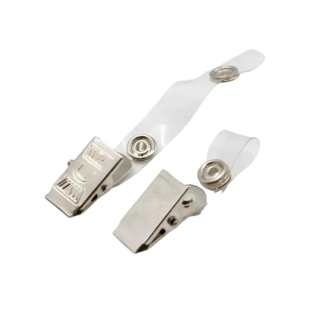 Clip Transparente con Gancho Metálico para Porta Carné