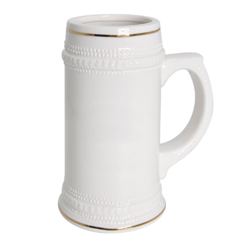 [SFS-MG22A] Jarra Cervecera Blanca de Cerámica (22 oz) con Borde Dorado - Especial para Sublimación